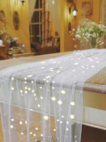 1pc/6.56ft Large White Faux Pearl Curtain With Lights For Wedding, Party, And Background Decoration, Translucent Tablecloth, Window & Door Curtain, Reusable, Bright Faux Pearl, Not Easy To Drop, Clean, Provides Mood Light Atmosphere,Christmas - White - View 3