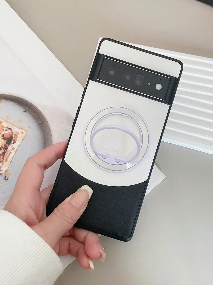 1入組荔枝紋人造皮和純色皮混合防摔保護殼,商務風格和磁吸支架,適用於pixel 6a/6pro/7a/7pro/8pro智能手機 - 彩色 - 查看 1