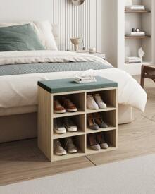 Hzuaneri Banco de sapatos, sapateira com assento, banco com espaço de armazenamento, almofada, 6 compartimentos, prateleiras ajustáveis, para sala de estar, corredor, quarto, 30 x 60 x 52,7 cm