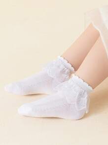 4pairs/Pack White Thin Mesh Breathable Lace Princess Style Short Socks For Girls, Spring/Summer