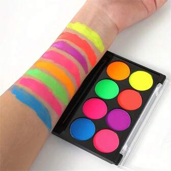 霓虹螢光身體彩繪調色盤- 8個明亮顏色,水活動,晚上發光,非常適合萬聖節服裝,可水洗