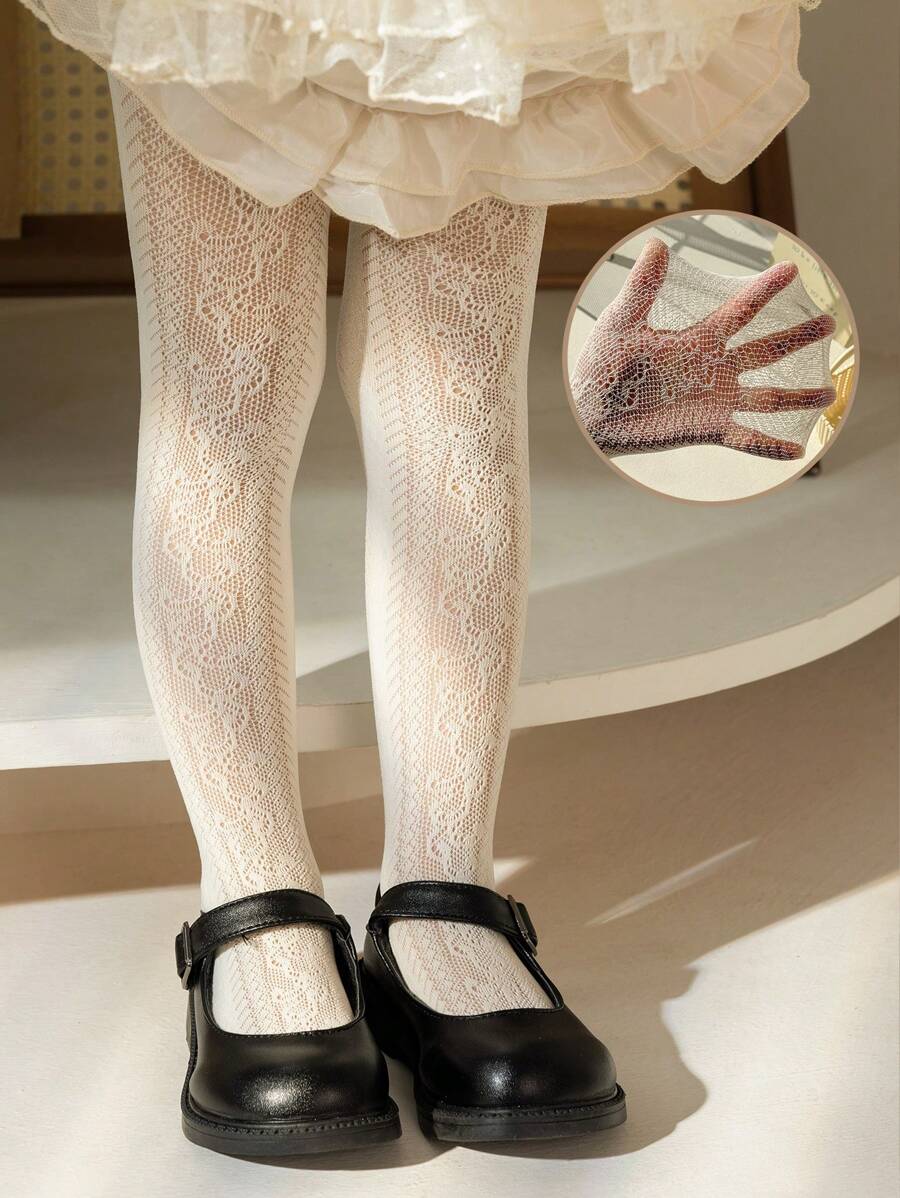 1pc Little Girls' Skin-Friendly & Soft Breathable Mesh Patterned Tights In Beige Color, Suitable For Daily  Outfits - Beige - View 1