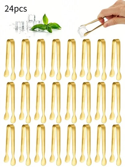 1/6/12/24pcs Stainless Steel Tongs For Sugar Cubes, Ice Cubes, Mini Fruits, Candies, Suitable For Kitchen, Restaurant, Cafe, Afternoon Tea, Dessert
