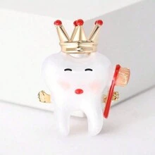 1pc New Arrival Creative Crown Teeth Design Enamel Brooch, Unique Cartoonish Accessory For Clothes - Army Green - View 1