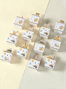 24个工程车造型迷你纸质礼品盒，工程车主题婴儿派对生日派对装饰，礼品包装，糖果饼干盒 - 彩色 - 查看 7