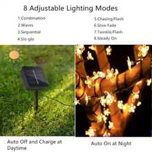 1pc, Solar String Sakura  Flower Lights Outdoor Waterproof 5M20L/6.5M30L/7M50L/12M100L WarmWhite/ColdWhite/MultiColor Lights, Fairy Light Decorations For Garden Fence Patio Yard Christmas Tree, Lawn, Patio, Party Decoration Halloween Christmas Thanksgiving Gift