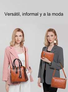 Bolsa Totes para Mujer 4 Piezas, Bolsa Mujer Mano Compras Casual Bolso Hombro Bolso Cruzado con Bandolera Ajustable,Gran Capacidad,Cartera para Trabajo,Cita,Viaje,Fiesta - Marrón - Ver 9