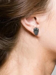 1 Paar Schaurige Schädel Ohrstecker Für Herren Und Damen, Vintage Streetwear, Edelstahl Posten, Zinklegierung Schmuck Geschenk