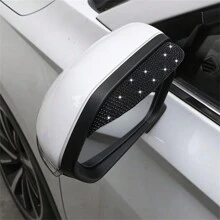 2件套白色汽车后视镜防雨眉水钻倒车镜防雨罩雨条后视镜装饰时尚
