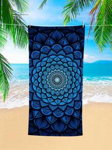 1 件式蓝色曼德勒图案沙滩巾，超细纤维沙滩毯，高吸水浴巾，适合夏季旅行、游泳、潜水、冲浪、瑜伽、露营，成人和成人各种尺寸，海滩配件假日浴室装饰海滩必需品 - 藍色 - 查看 2