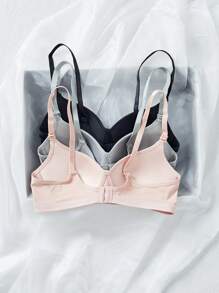 3件装女士舒适睡眠软杯纯色无钢圈文胸，内衣 - 杏色 - 查看 2