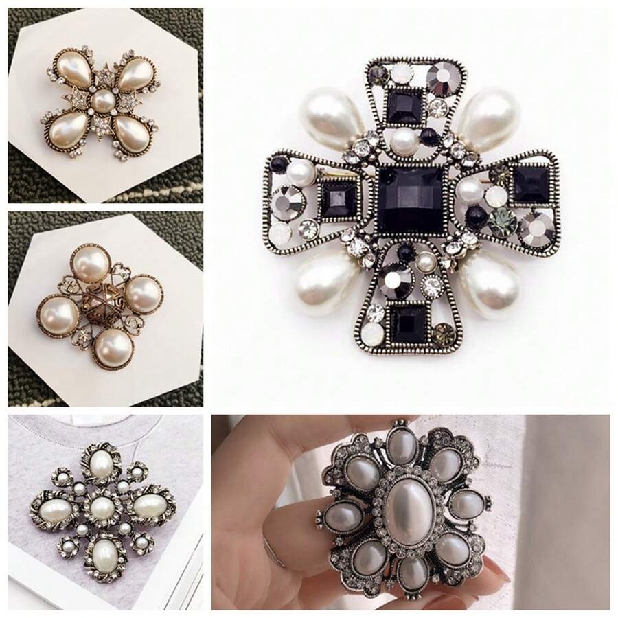 Hoàng Gia 1 Baroque Vintage Kem Ngọc Trai Giả Và Pha Lê Thổ Cẩm Hứa Đảng Chân - Nhiều màu - Xem 1