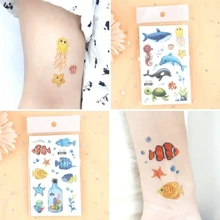 12 Sheets Glitter Ocean Sea Animals Temporary Tattoos For Boys Girls, Cute Design Cartoon Waterproof Underwater Worlds Tattoos, Birthday Party Supplies, Seaside Beach Themed For Party, Stocking Stuffer, Goodie Bags Fillers, Lasting 2-5 Days