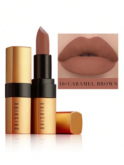 DAISHIAO Matte Allure Lipstick-Caramel Brown 10 Colors Long Lasting Water-Proof Lipstick High Piqment Velvety Soft Lipstick Gift Gold Lipstick