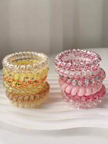 6pcs Purple Set Spiral Hair Tie No Damage High Elasticity Durable Rubber Band For Women's Ponytails And Hair Styling - Multicolor - View 10