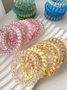 6pcs Purple Set Spiral Hair Tie No Damage High Elasticity Durable Rubber Band For Women's Ponytails And Hair Styling - Multicolor - View 7