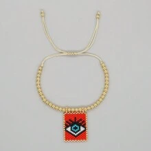 1 pieza Pulsera tejida a mano de estilo bohemio y de vacaciones, con Charm en forma de corazón y cuentas doradas de 18k, joyería de moda de verano, mejor regalo de amistad, mejor regalo para el Día de los Enamorados