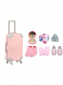 Doll Accessories/Doll Clothes For 18 Inch American Dolls, Children's Toy Doll Luggage, Doll Travel Set, Mini Clothes Hangers, Luggage Mirror, Card And Bank Card, A Toy Set For Girls, Birthday Gift, Holiday Gift, Christmas/Thanksgiving/Easter Gift