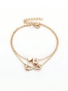 1條簡約幾何雙層心形和字母女踝鏈,適用於夏季 - 金色 - 查看 6