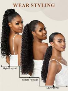 30 Inch Curly Ponytail Extensions Synthetic Deep Wave Drawstring Ponytail For  Natural Hair Feeling With Clip In Thick Ponytail Dark Brown Hairpiece(#6A) - View 8