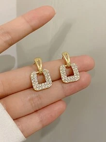 1 Pair Of Personalized Rhinestone Square Stud Earrings, All-Match Style - Yellow Gold - View 2