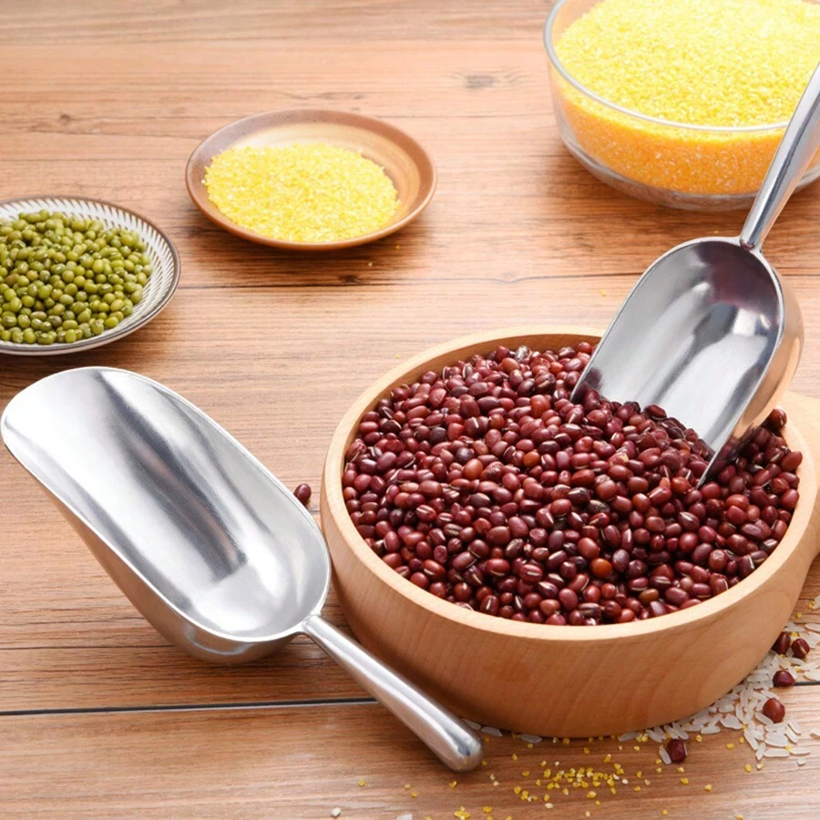1pc Integral Processed Aluminum Alloy Food Shovel, Ideal For Flour, Rice, Feed And More, Multi-Purpose Spoon For Dried Fruits And Tea Leaves, Different Sizes Ice Shovel, Suitable For Home Kitchen, Grain Shop, Ranch School Supplies,Back To School - Silver - View 1