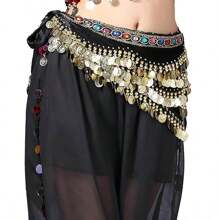Outfits Belly Dance Glitter Sequins Tassel Skirts, Fashionable Dancing Waist Belt Skirts For Bellydance - Black - View 3