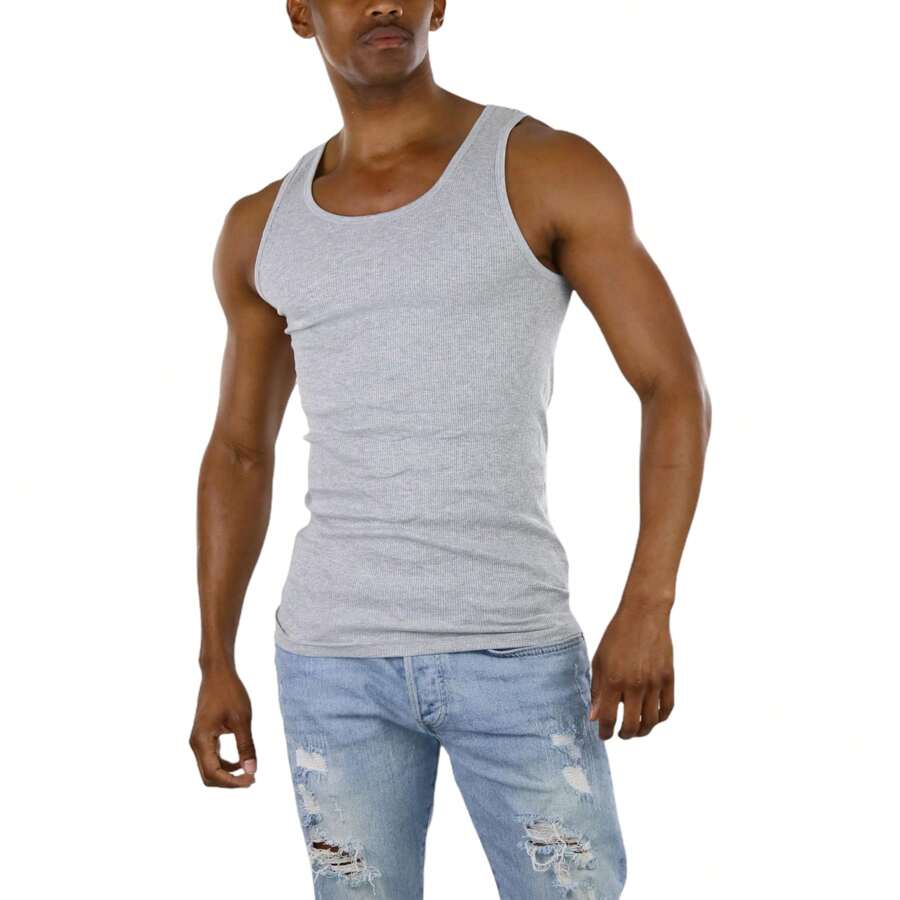 ToBeInStyle Men's Cotton Tank Tops - Xám - Xem 1