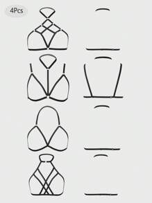 4cái NỮ Harness Dải mỏng Xu hướng: Cắt giảm Vượt qua Đàn hồi Lồng Bras Bras Cơ thể Đồ lót Đối với Quý cô Cô gái - màu đen - Xem 2