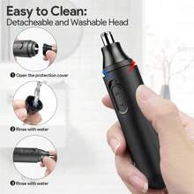 Recortadora Portátil De Vello Nasal Eléctrica Con Sistema De Limpieza De Vello Naso Y Auricular Para Hombres Y Mujeres, Recortadora De Vello Nasal Recargable, Nueva Versión De Viaje, Cortadora De Vello Nasal Eléctrica Para El Mercado Trasnfronterizo, Lavable, Para Cejas, Línea Del Cuello, Vello Nasal Y Auricular, Recortado De Detalles De Precisión. - Negro - Ver 4