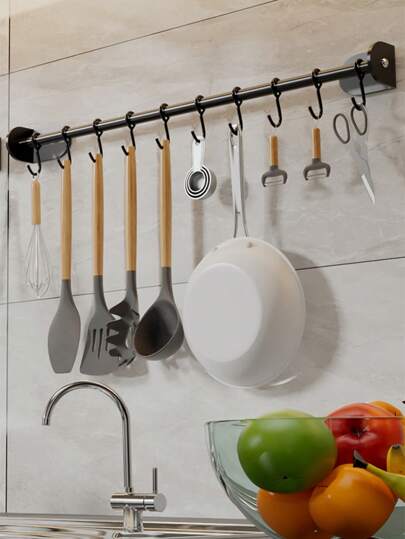 1pc Kitchen Wall Hanger Rack, Multifunctional Wallmount Hooks Without Drilling, Home Storage Organizer For Kitchenware
