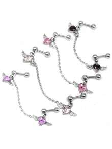 1只不鏽鋼寶石鏈耳戒與天使翅膀吊飾 - 愛心 - 查看 4