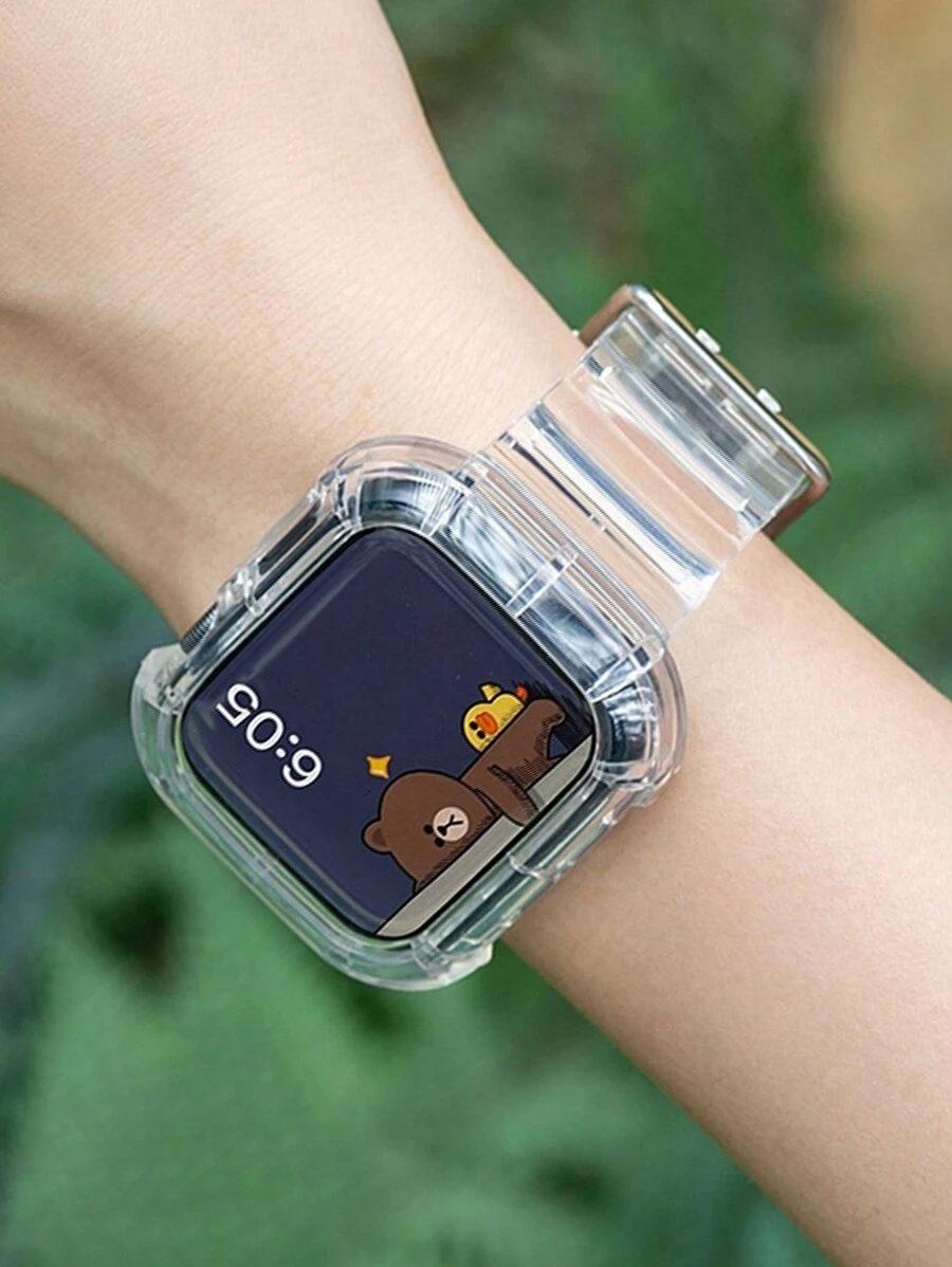 1 Stück Unisex Mode Sport Soft Silikon Armband, kompatibel mit Apple Watch 46mm, 38mm, 40mm, 41mm, 42mm, 44mm, 45mm, 49mm, elastisch atmungsaktiv leicht, modernes strukturiertes Design Sport Smartwatch Armband, kompatibel mit Apple Watch Serien - Transparent - Übersicht 1