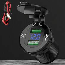 QC3.0 Car Cigarette Lighter Socket Plug Aluminum Double Dual USB Port LED Voltmeter 12V-24V