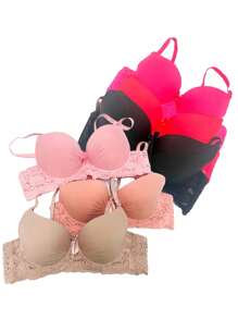 Push Up Lace Back Full Cup Bra - Khaki - View 2