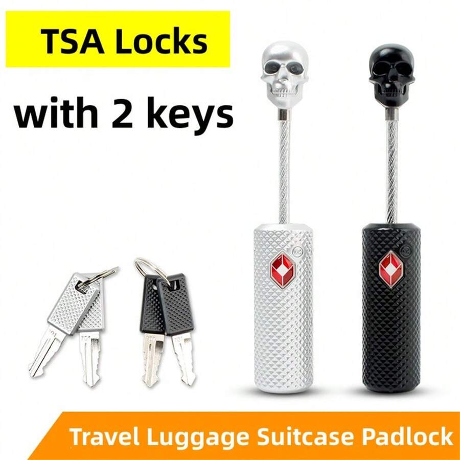 Portable Security TSA Customs Lock Overseas Customs Trolley Luggage Suitcase Backpack Password Padlock Steel Cable - Silver - View 1