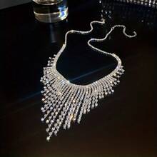 1pc Luxurious Full Rhinestone Drop Necklace For Bridal, Engagement, Prom - Silver - View 10
