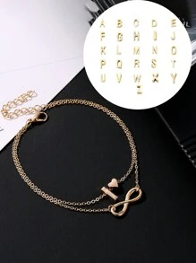 1條簡約幾何雙層心形和字母女踝鏈,適用於夏季 - 金色 - 查看 1