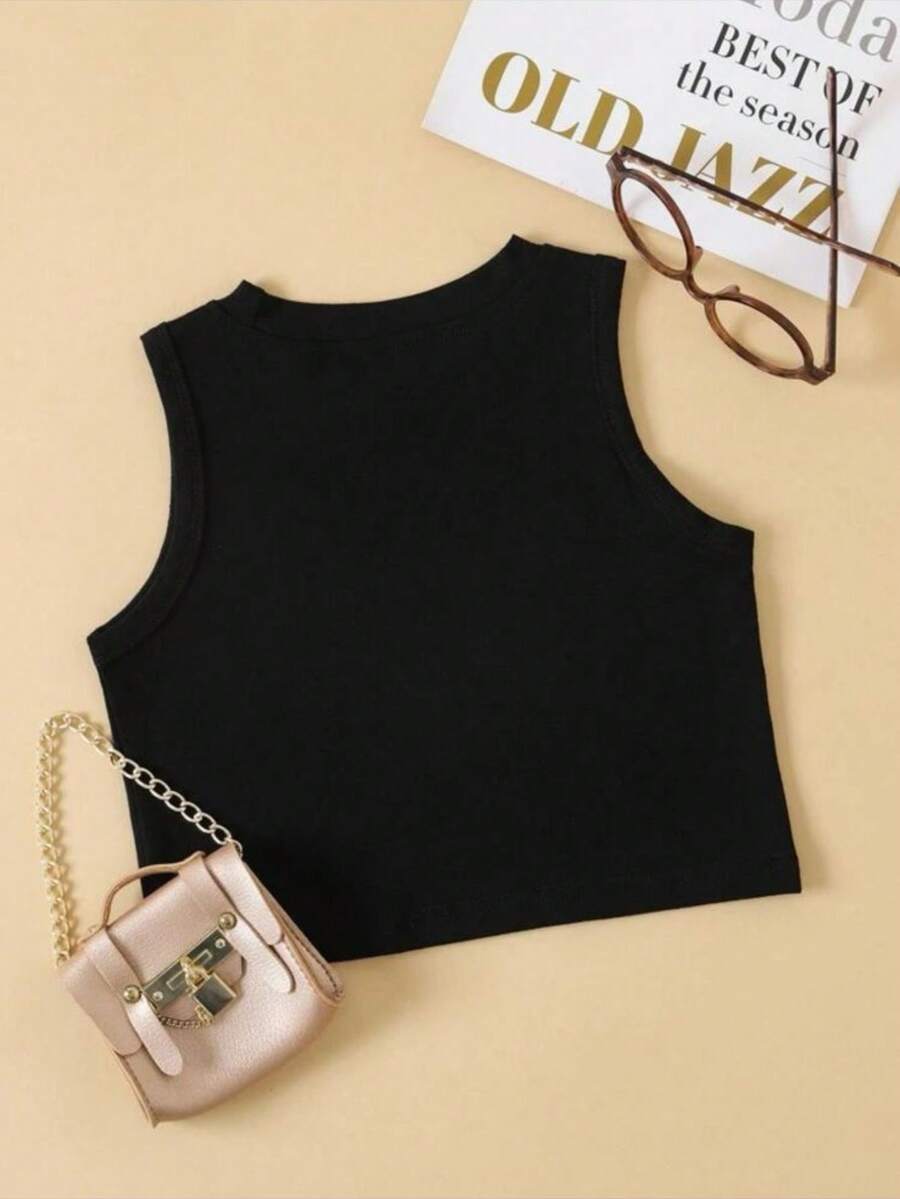 Women's Solid Mock Neck Tank Top Ribbed Cropped Blouse Turtleneck - 黑色 - 查看 1