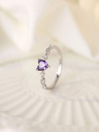 1 件 S925 銀心形戒指,配方晶鋯石,時尚、簡約、優雅的設計,適合女性日常佩戴