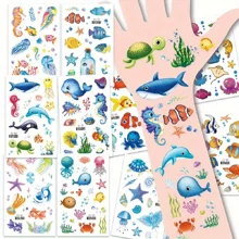 12 Sheets Glitter Ocean Sea Animals Temporary Tattoos For Boys Girls, Cute Design Cartoon Waterproof Underwater Worlds Tattoos, Birthday Party Supplies, Seaside Beach Themed For Party, Stocking Stuffer, Goodie Bags Fillers, Lasting 2-5 Days
