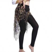 性感肚皮舞水晶鑲嵌鏈條荷葉邊韻律舞動服裝,時尚舞蹈腰帶裙適用於肚皮舞 - 淺藍色 - 查看 3