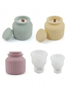 Diy Stripe Cement Pot, Concrete Casting Mold For Succulent Plants, Gypsum Mold With Lid For Storage Box, Epoxy Resin Dropping Mold, Aromatherapy Candle Jar Silicone Mold