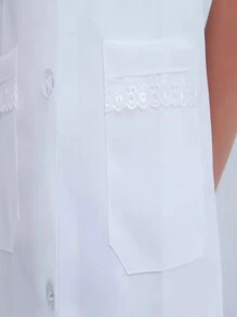 Jaleco Avental Cavado Sem Manga Cinturado Com Bordado Inglês Renda Lese Branco - Branco - Visão 3