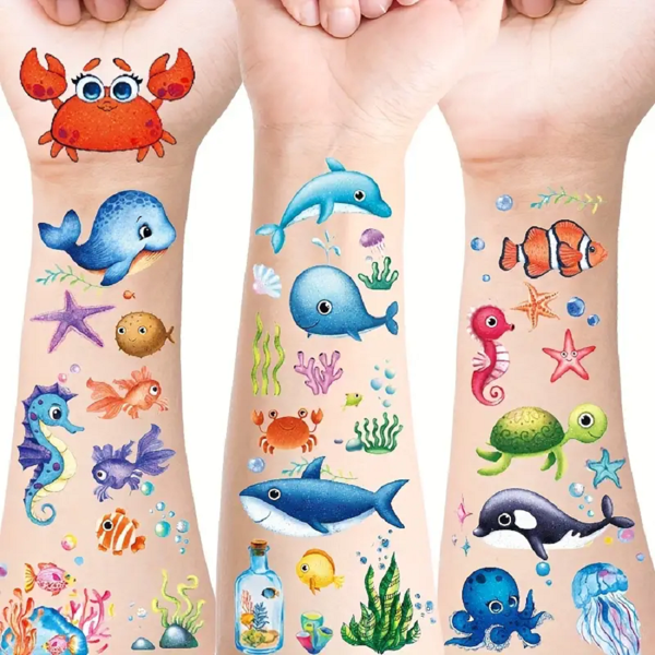 12 Sheets Glitter Ocean Sea Animals Temporary Tattoos For Boys Girls, Cute Design Cartoon Waterproof Underwater Worlds Tattoos, Birthday Party Supplies, Seaside Beach Themed For Party, Stocking Stuffer, Goodie Bags Fillers, Lasting 2-5 Days
