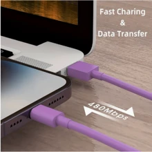 Set de cables de carga de colores caramelo, cables de carga extra largos de 1m/2m/3m, compatibles con 14/13/12/11 Pro Max/Mini/XS Max/XR/XS/X/8/7/6s/SE que admiten carga rápida y sincronización de datos de alta velocidad, regalo de Navidad/regalo para el hogar - Morado - Ver 9