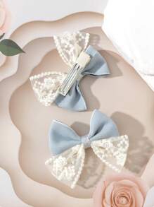 2pcs/Set Delicate Lace Contrast Color Bow Hair Clips For Children