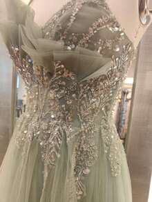 mujer vestido detalle de lentejuera en corset falda tul - Verde - Ver 3