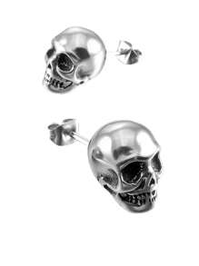 1 Paar Schaurige Schädel Ohrstecker Für Herren Und Damen, Vintage Streetwear, Edelstahl Posten, Zinklegierung Schmuck Geschenk