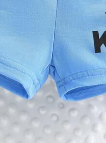 2 件套男婴夏季休闲运动沙滩皇冠字母印花背心和短裤套装